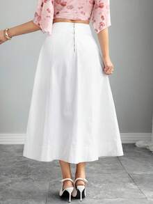 Elenzga Gonna di jeans mini casual e versatile con bottoni frontali in colore unito - Bianco - Visualizzare 2