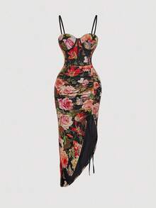 SHEIN MOD 大码抽绳褶饰不对称下摆连衣裙、乡村音乐会服装、返校节服装、波西米亚风服装、教师服装、女士生日礼服、婚礼宾客礼服、女士早午餐服装、黑色晚礼服、黑色领带活动礼服、优雅黑色连衣裙、迷人礼服、亮片黑色连衣裙、秋季婚礼宾客礼服、优雅黑色连衣裙 - 彩色 - 查看 7