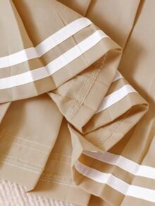 Young Girl Striped Ribbon Trim Pleated Skirt Fall Winter - Mocha Brown - View 6