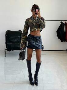 StreetHx Women's Fashion Camouflage Short Casual Denim Jacket - Multicolor - View 3