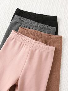 Cozy Pixies 4 قطع من السراويل الضيقة المصنوعة من الأقمشة الناعمة المحبوكة بألوان صلبة مع خصر متباين للأطفال البنات