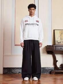 Manfinity VCAY 男式图案上衣宽松连帽套头运动衫，带口袋，秋季，冬季 - 白色 - 查看 3