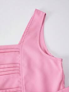 少女休闲可爱优雅衬衫裙套装，胸前有褶皱设计，腰部有蝴蝶结，有领衬衫，适合休闲外出、散步和上学 - 淺粉色 - 查看 6