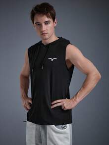 DRIFTMERE Men's Seagull Print Drawstring Hooded Casual Vest Spring To Summer - Black - View 3