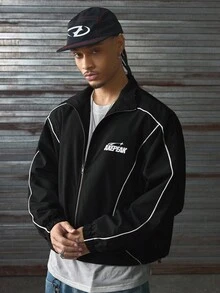 AXEPEAK 男士梭织休闲宽松长袖夹克，秋冬 - 黑色 - 查看 5