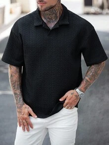 Manfinity CasualCool Herren einfarbiges minimalistisches tägliches Poloshirt mit Kurzarm - Schwarz - Übersicht 4