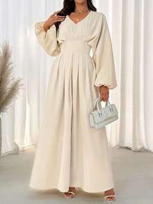 SHEIN LUNE 大码连衣裙 女士教堂礼服 婚礼宾客礼服 大码婚礼宾客礼服 约会晚礼服 女士教师服装 女士秋季连衣裙 秋季服装 大码编织纹理提花面料，三维垂直条纹面料，高重量，大灯笼袖效果，齐腰连衣裙 优雅的日常派对活动假日优雅服装，办公室警笛风格服装 长裙 老钱风格女士婚礼宾客礼服 女士夜间外出礼服 女士返校节礼服 女士秋季服装 女士派对礼服 节日礼服 - 杏色 - 查看 9