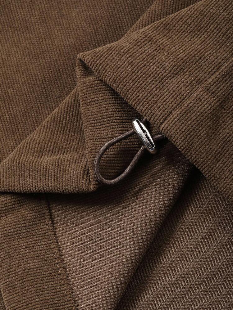 Men's Solid Color Pleated Design Corduroy Pants, Brown, Autumn, For Fall