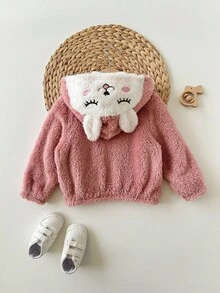 SHEIN Baby Girl Cute Thermal Lined Hooded Jacket, Versatile For Autumn/Winter Fall