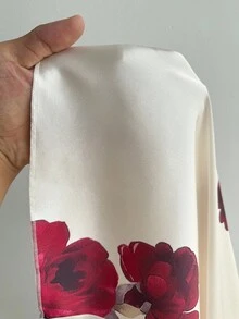 Sweetra 大码女式复古优雅V领玫瑰印花系带修身美人鱼裙两件套 - 酒紅色 - 查看 8