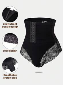 SHEIN 1 pieza Pantalones cortos moldeadores de cintura alta con parches de encaje para mujer, shorts cómodos y moldeadores