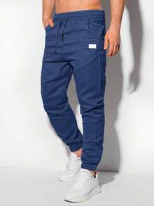 Manfinity Homme Men's Zipper Pocket Drawstring Waist Jogger Pants, Fall - Navy Blue - View 3