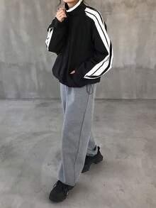 FRIFUL Women's Stand Collar Loose Side Ribbon Decor Loose Hem Cropped Casual Street Goth Jacket