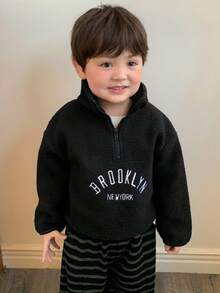DAZY Baby Boys' Colorblock Sherpa Fleece Embroidered Korean Style Long Sleeve Sweatshirt Fall,Winter Toddler - Black - View 4