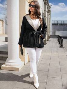 EMERY ROSE 加大码双面连帽抽绳腰部风衣 - 彩色 - 查看 7