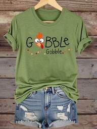 EMERY ROSE Women's Plus Size Thanksgiving Graphic T-Shirt - Happy Thanksgiving Print With Pumpkins, Casual Short Sleeve Round Neck Top, Thanksgiving T Shirts, Spring Summer Top, Relaxed Fit Tee, Pullover Style Shirt