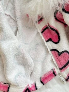 Newborn Baby Girl Cute Versatile Fuzzy Heart Pattern Hooded Jacket, Autumn/Winter Fall