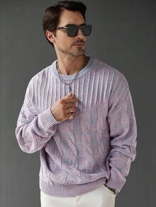 Manfinity Homme Pull col rond à tricot torsadé décontracté pour hommes, automne/hiver