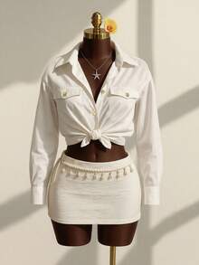 Franclia Women's Asymmetrical Button Decor Commuter Blouse - White - View 8