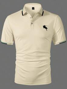 Calvornis Men's Contrast Color Half-Placket Casual Versatile Short Sleeve Polo Shirt Golf Shirt For Men Mens Polo Shirt