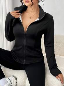 SHEIN Tall CURVE Plus Size Thermal Lined Full Zip Up Jacket Fall Winter Cloth For Women Autumn