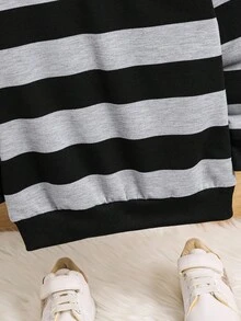 SHEIN Young Boy Fitted Crew Neck Raglan Sleeve Striped Sweatshirt,In Fall/Winter - Multicolor - View 5