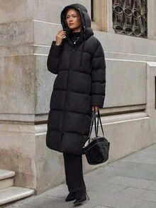 SHEIN Tall Giacca imbottita trapuntata Urban Shield - Vestibilità oversize con collo a imbuto con cordoncino, imbottitura antivento e design pronto per la strada