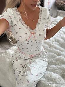 CottageSlumber CottageSlumber Conjunto de pijama casual de mujer CottageSlumber con estampado floral de jacquard cómodo