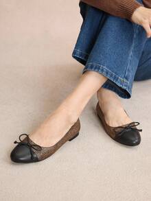 Rosivie 女士圆头黑色蝴蝶结平底鞋，优雅休闲法式玛丽珍透气编织镂空系带复古休闲户外鞋 - 彩色 - 查看 2