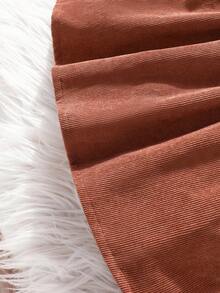 SHEIN Vintaside Kids 2 Stücke/Set Kleinkind Mädchen Landhaus Stil Flauschige Weste Jacke + Cord Puffärmel Kleid, süßer Lässig Alltags Outfit, dick & warm, minimalistisches elegantes Design, Herbst/Winter - Orange - Übersicht 6