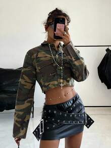 StreetHx Women's Fashion Camouflage Short Casual Denim Jacket - Multicolor - View 5