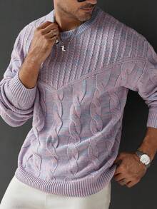 Manfinity Homme Pull col rond à tricot torsadé décontracté pour hommes, automne/hiver