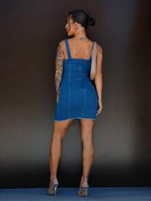 SAYEHFBABY Sexy Women's Frayed Hem Skinny Denim Dress&Summer Women Dresses&Denim Dress&Beach Women Outfits&Festival Outfits&Summer Clothes, Streetwear - Blue - View 2
