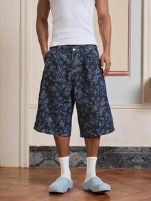 SWAVVY 男士休闲印花牛仔短裤 - 藍色 - 查看 1