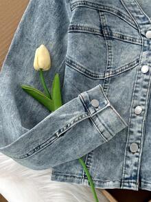 Comfortcana Sweet Girl, Women's Denim Jacket , Sexy Slim Fit Stretch, Long Sleeve , Fall Women Jackets, Concert Women, Party Women Jackets, Rhinestone Jackets, Street Wear Women, Rave Festivals, Fall Jacket, Bustier Jacket - Light Wash - View 3