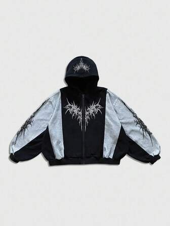 Street Life sweat-shirt à capuche zippé avec imprimé gothique blocs de couleurs pour hommes, automne