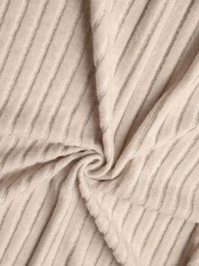 Rosumi 大码休闲通勤纯色提花拼布连衣裙 - 杏色 - 查看 9