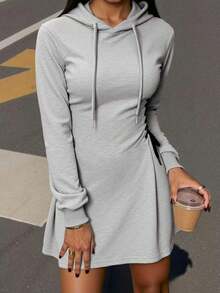 SHEIN Unity Women's Side Tie Drawstring Hooded Dress - Grey - View 2