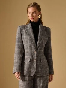 Briarwyn 女士时尚格子通勤西装外套 - 卡其色 - 查看 6