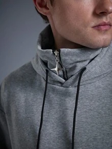DRIFTMERE 男士休闲纯色半拉链连帽卫衣，春秋季套头衫，运动上衣，男士连帽衫，冬春夏皆宜 - 灰色 - 查看 6