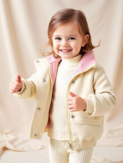 SHEIN Vintaside Kids Baby Girl Autumn&Winter Coat Casual Style Fashion Warmer Toddler Jacket Baby Winter Jacket Baby Girl Winter Coat Fall