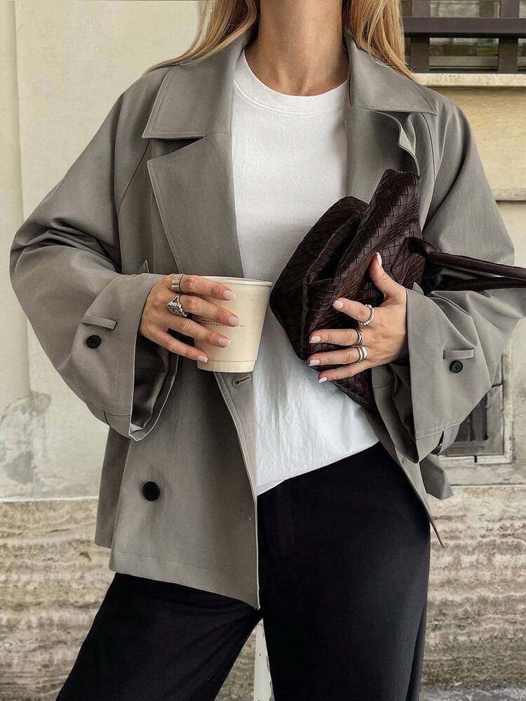 Women's Autumn Turndown Collar Long Sleeve Loose Trench Coat Oversized Jacket