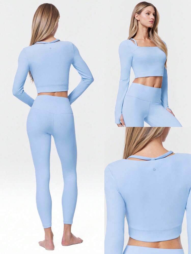 슬림핏 따뜻한 크롭 길이 긴소매 탑, 엄지 구멍 탈착식 패딩 요가 데일리 액티브 웨어 땀 흡수