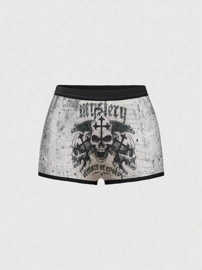 Gothic Skull & Cross Print Boxer Briefs