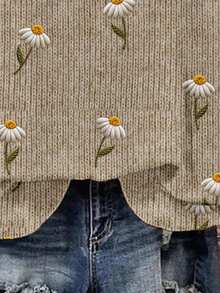 EMERY ROSE Casual Minimalist Printed Pattern Crew Neck Loose Fit Plus Size Women Sweatshirt, Vintage Style, 3D Embroidered Print, Suitable For Early Autumn Pullover For WomenIn ,Spring