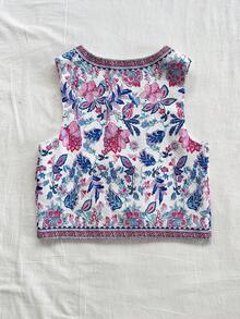 Soleia 女士彩色印花 V 领短款上衣，假日度假