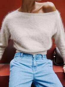 Siren Gaze Beige Slouch Shoulder Loose Knit Sweater, Casual For Trips, Spring/Autumn/Winter