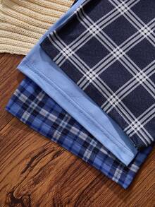 男士休闲格子睡裤三件套，舒适家居服，秋冬服装