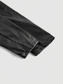 SHEIN MOD 女士黑色PU皮革长袖打结腰身时尚西装外套，秋冬款，时尚百搭，外出休闲，尽显优雅气质 - 黑色 - 查看 4