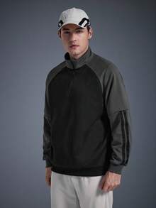 DRIFTMERE 2024 Sudadera casual de manga raglán a rayas para hombre, nueva para otoño, con cremallera de cuarto, jersey, parte superior de chándal, para invierno, primavera y verano - Negro - Ver 4